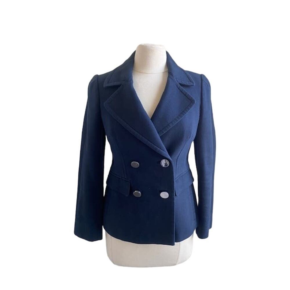 💎  BANANA REPUBLIC Pea Coat Womens Sz Small Petite Navy Military Preppy